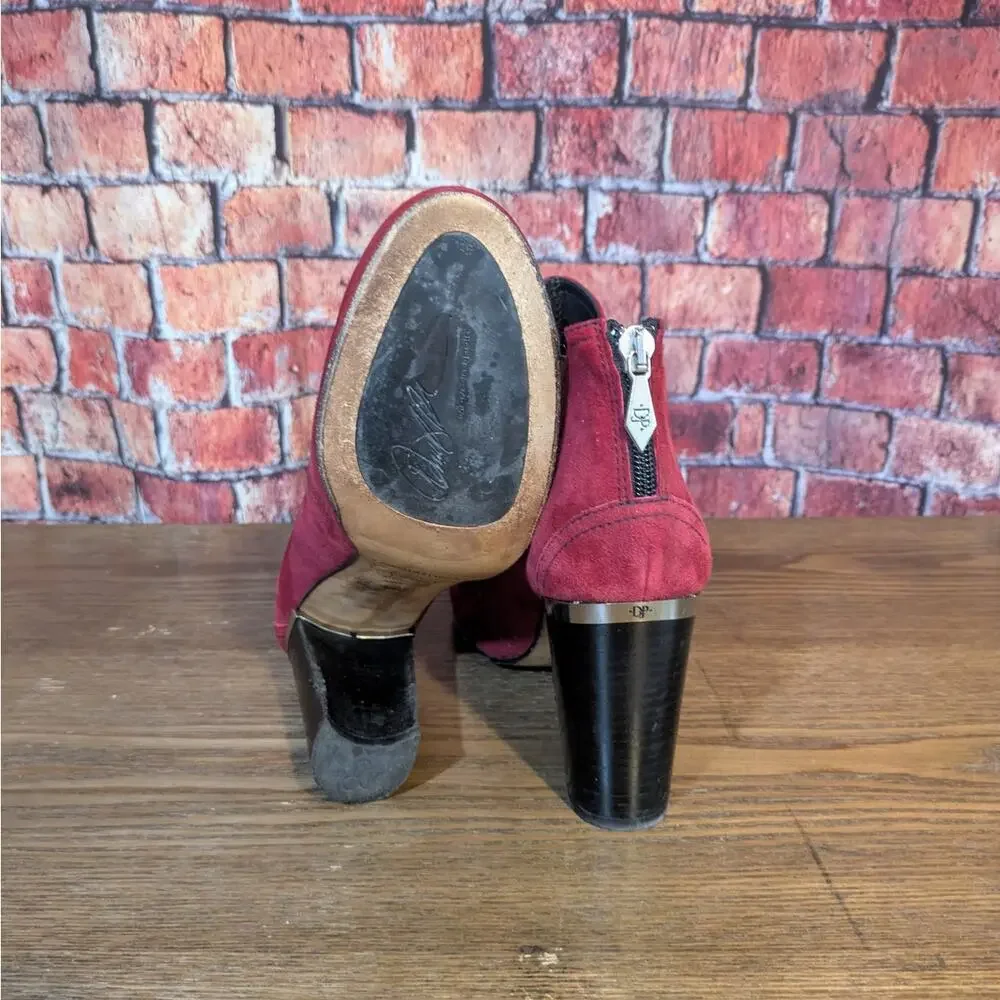 Donald Pliner Bonnie Boot Red Suede Chelsea Bootie Block Heel Size 7